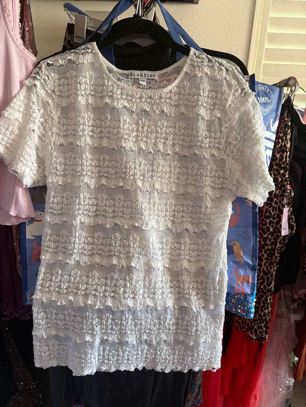 Blakeley Women's White Layered Ruffle Lace Short Sleeve Blouse